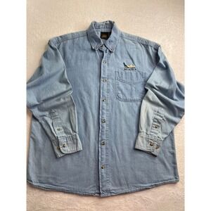 Prairie Mountain Mens Alaska Embroidered Denim Button Down Shirt Blue Size M